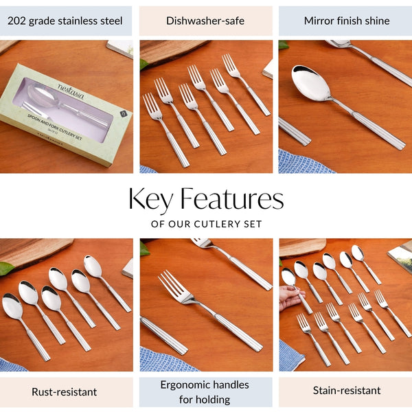 Fluted Stainless Steel Spoons And Fork Set Of 12