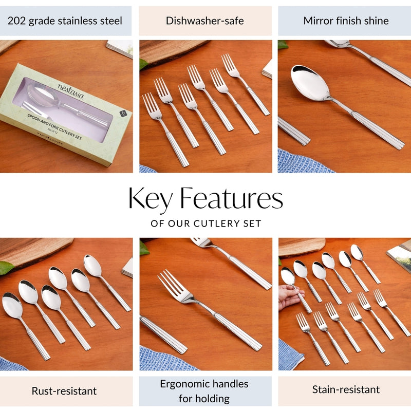 Fluted Stainless Steel Spoons And Fork Set Of 12
