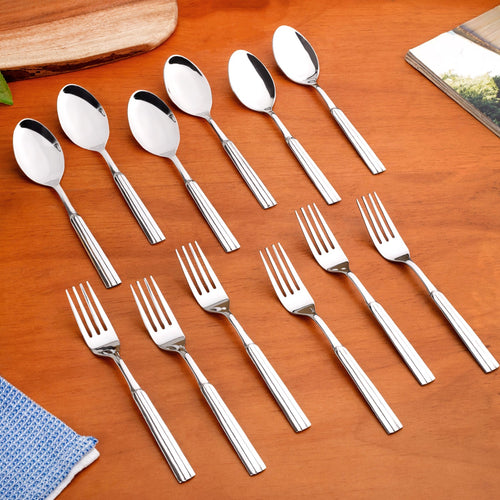Fluted Stainless Steel Spoons And Fork Set Of 12
