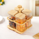 Fluted Storage Airtight Jar With Rotating Stand Set Of 5 750ml