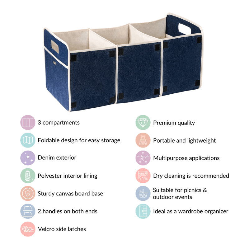 Denim Multipurpose Foldable Basket 57 Litres- Denim Foldable Bag, Multipurpose Bag, 57 L Bag, Denim Storage Bag, Tote Bag