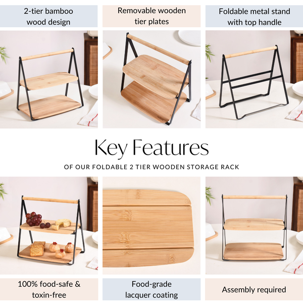 Foldable 2 Tier Wooden Storage Rack