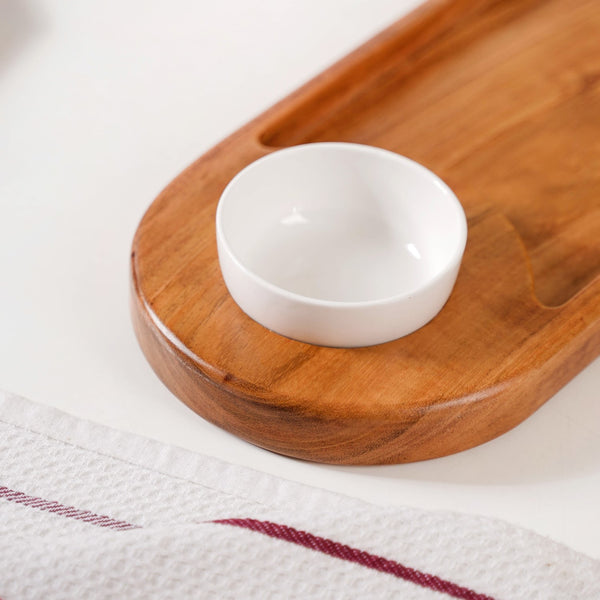 Wooden Snack Platter With Dip Bowls
