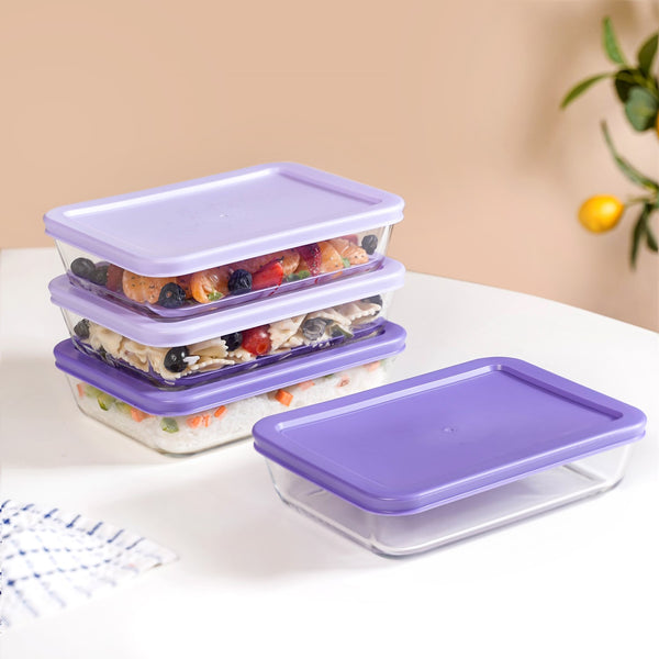 Set Of 4 Shallow Borosilicate Glass Food Storage Container 800ml