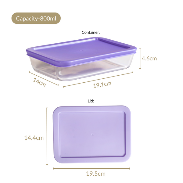 Set Of 4 Shallow Borosilicate Glass Food Storage Container 800ml