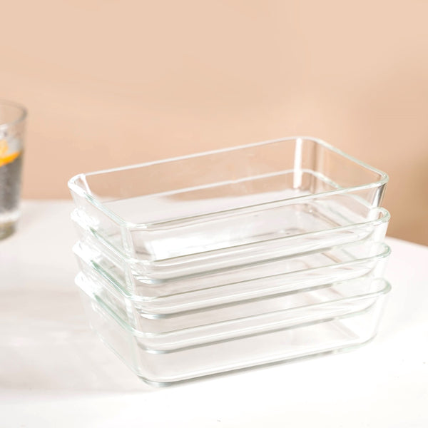 Set Of 4 Shallow Borosilicate Glass Food Storage Container 800ml