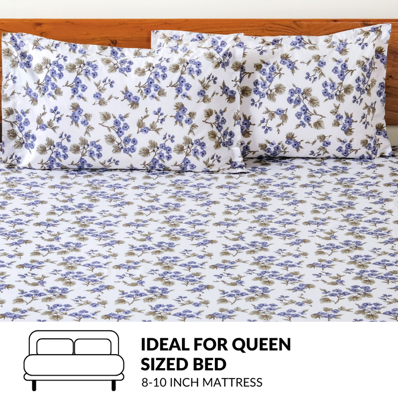 Forest Ferns Queen Size Pure Cotton Bedding Set 254x229cm
