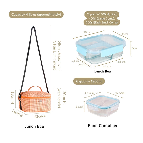 Office Time Glass Lunchbox And Insulated Lunch Bag Set