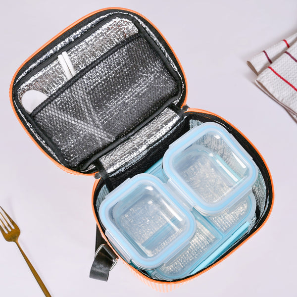 Office Time Glass Lunchbox And Insulated Lunch Bag Set