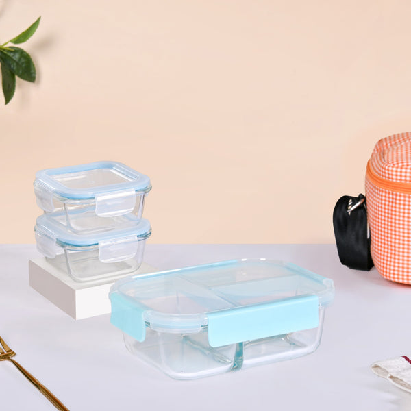 Office Time Glass Lunchbox And Insulated Lunch Bag Set