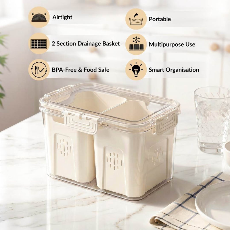 FreshGrid Tall Fridge Storage Box With 2 Compartments