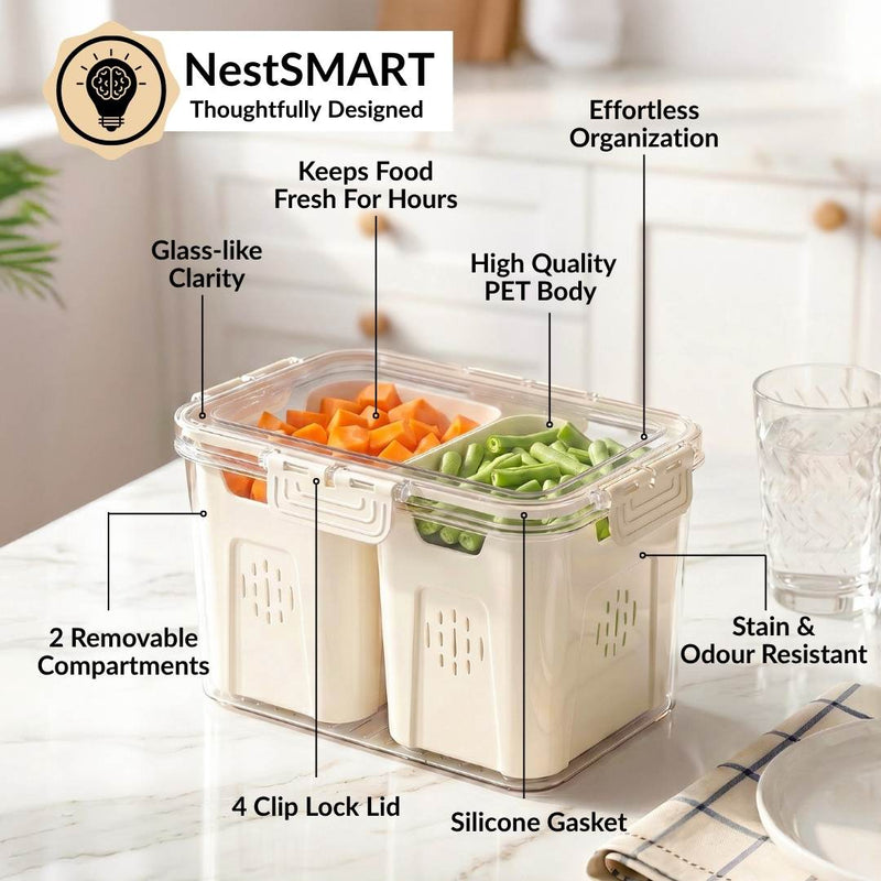 FreshGrid Tall Fridge Storage Box With 2 Compartments