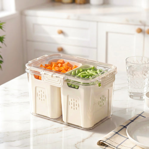 FreshGrid Tall Fridge Storage Box With 2 Compartments