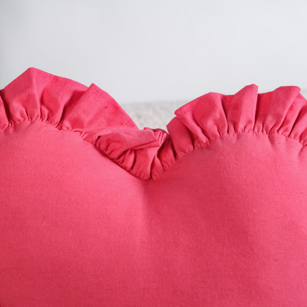 Frilly Heart Cotton Cushion Dark Pink 43x38cm