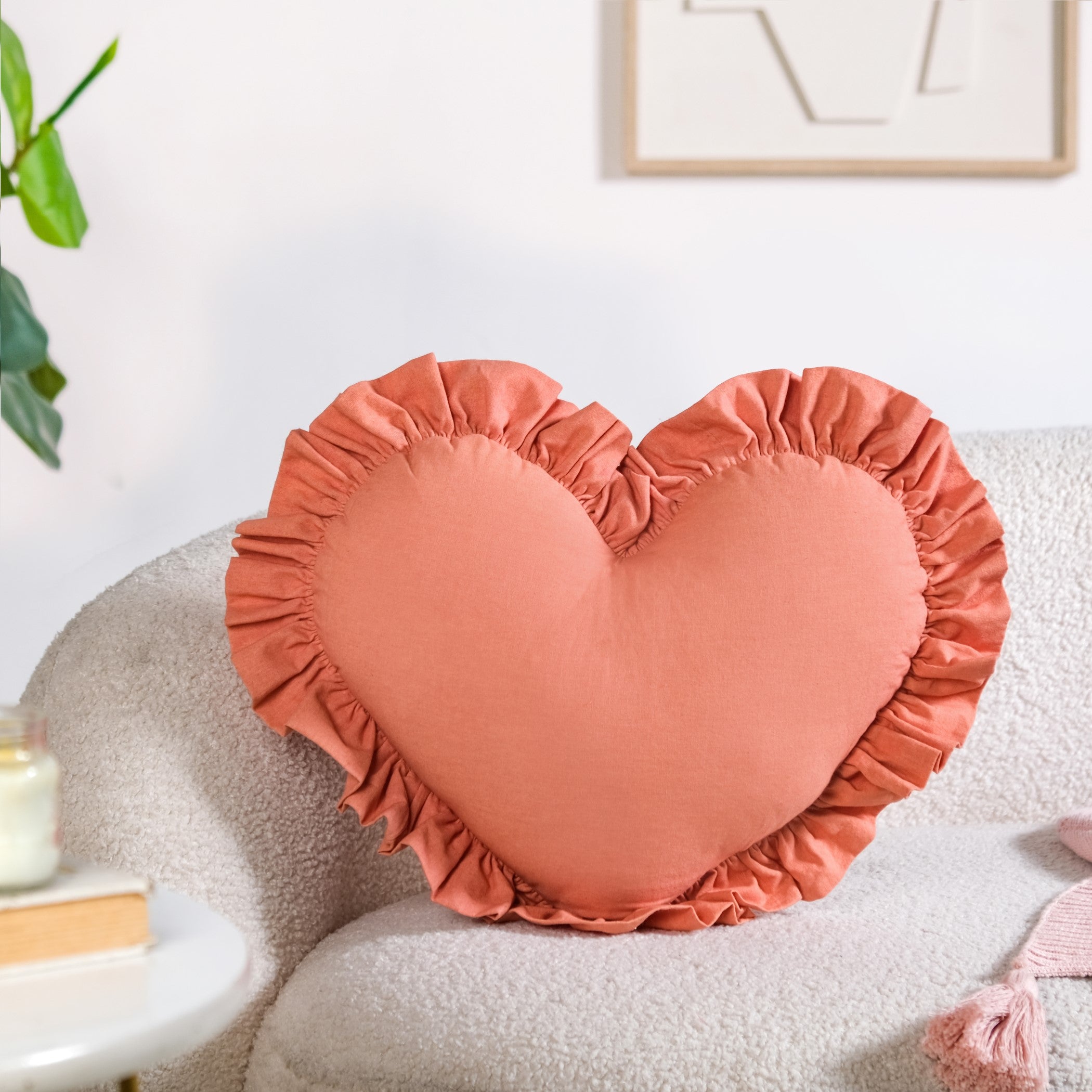 Frilly Heart Cotton Cushion Dusty Pink 43x38cm Online - Premium Cushion ...