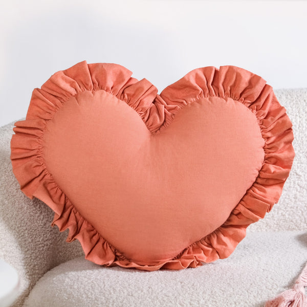 Frilly Heart Cotton Cushion Dusty Pink 43x38cm