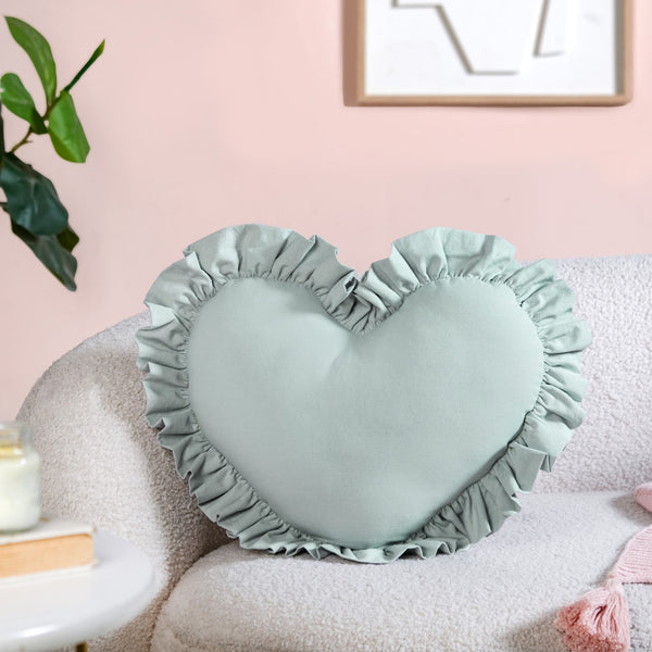 Frilly Heart Cotton Cushion Mint Green