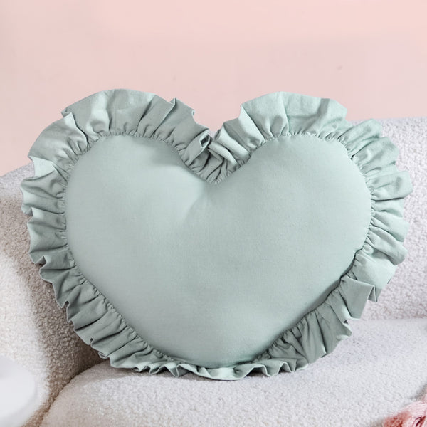 Frilly Heart Cotton Cushion Mint Green 43x38cm