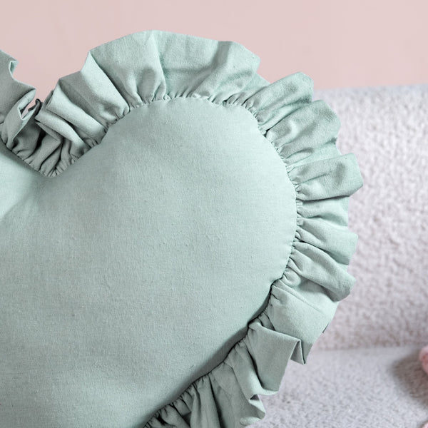 Frilly Heart Cotton Cushion Mint Green 43x38cm