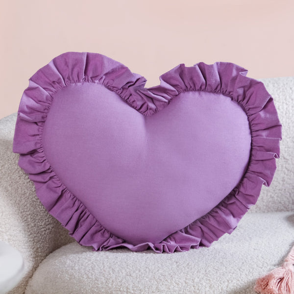 Frilly Heart Cotton Cushion Purple 43x38cm