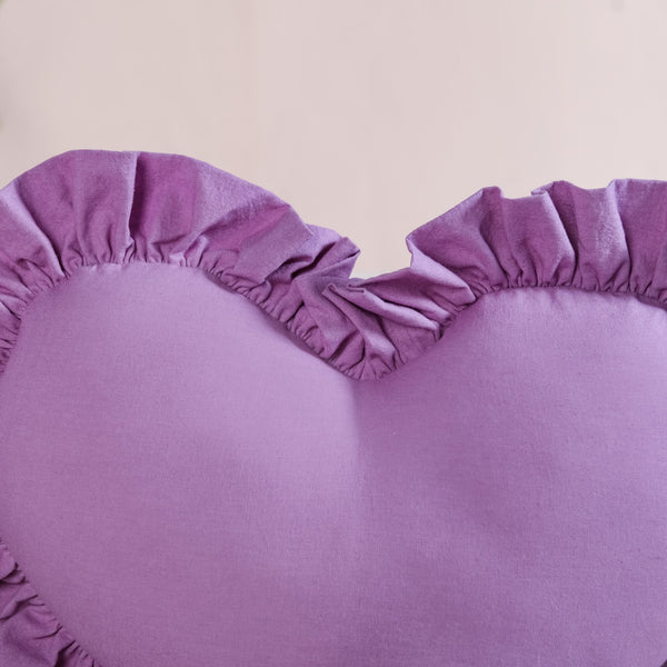 Frilly Heart Cotton Cushion Purple 43x38cm