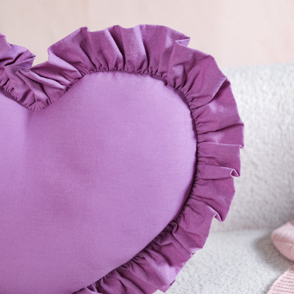 Frilly Heart Cotton Cushion Purple 43x38cm