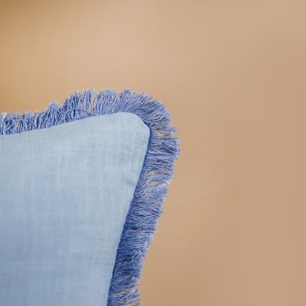 Fringe Cushion Cover Set Of 2 Blue