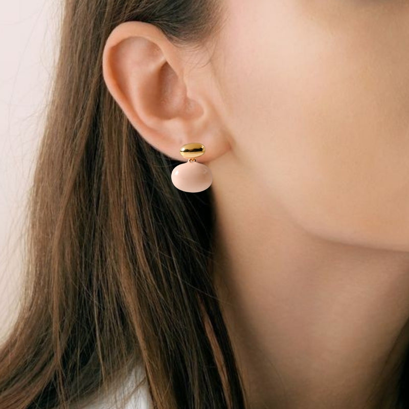 Oval Front Back Drop Earrings Pink