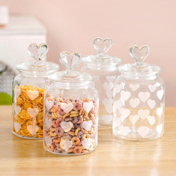 Glass Heart Knob Jar Set Of 4 1000ml