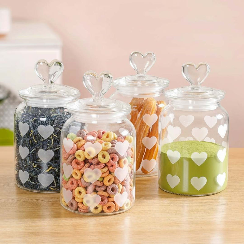 Glass Heart Knob Jar Set Of 4 1000ml