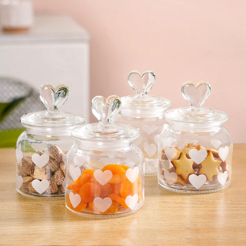 Glass Heart Knob Jar Set Of 4 700ml