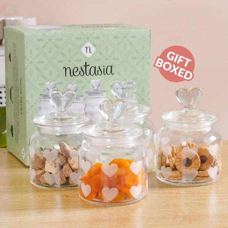 Glass Heart Knob Jar Set Of 4 700ml