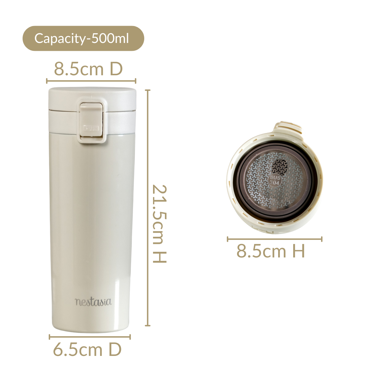 Insulated Creamy White Gym Water Bottle With Strainer 500ml Online