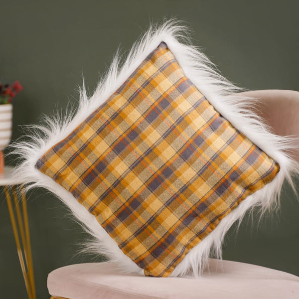 Blue Plaid Furry Double-Sided Cushion Cover 16x16 Inch