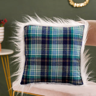 Plaid Fur Double Sided Cushion Cover 16x16 Inch