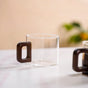 Fusion Square Glass Cups With Wooden Handle Set Of 4 200ml