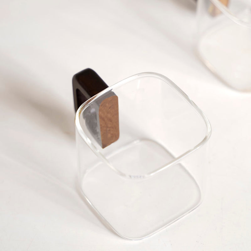 Fusion Square Glass Cups With Wooden Handle Set Of 4 200ml