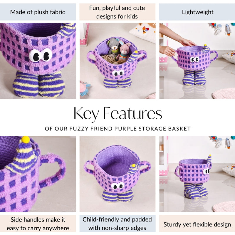 Fuzzy Friend Purple Storage Basket