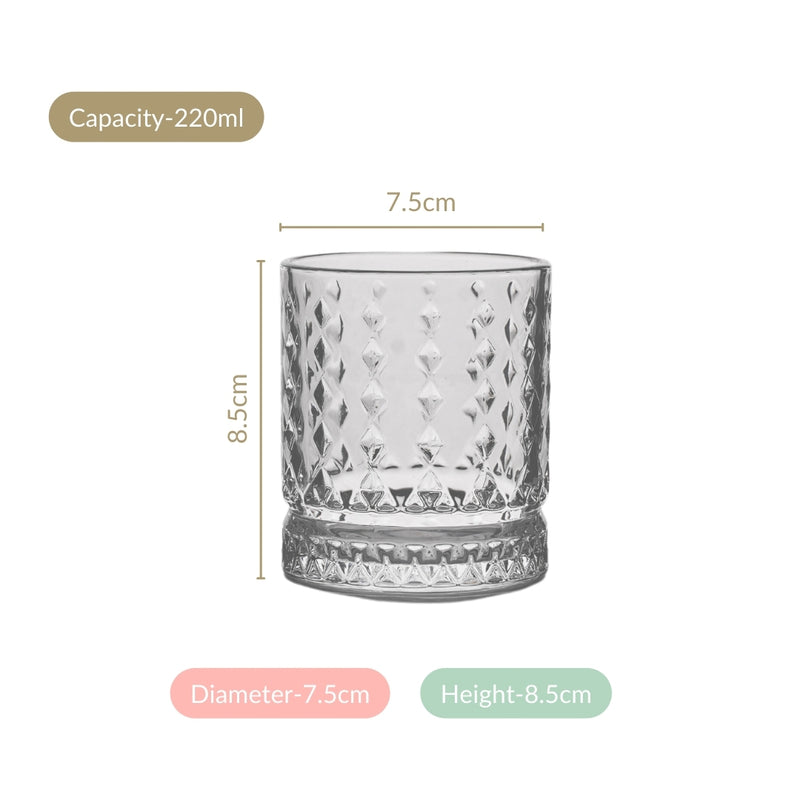 Diamond Embossed Whiskey Glasses Set Of 6 220ml