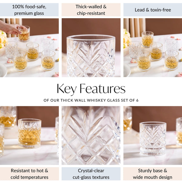 Luxe Whiskey Glass Set Of 6 220ml