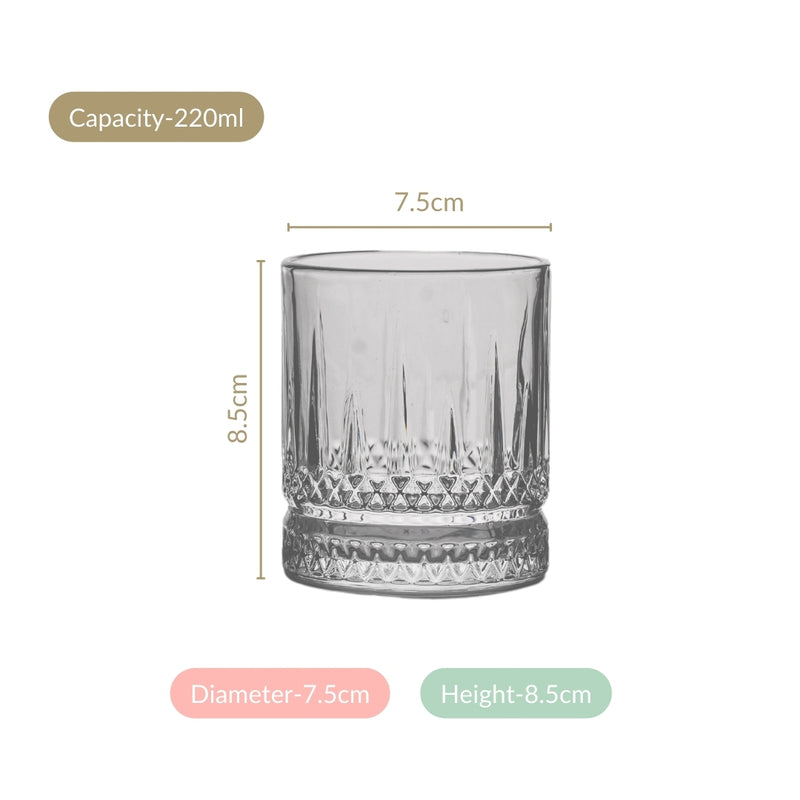 Set Of 6 Premium Ribbed Whiskey Glasses 220ml