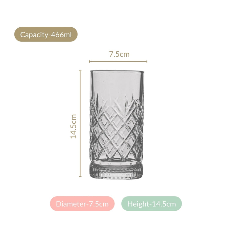 Textured Glass Tall Tumblers Set Of 6 466ml