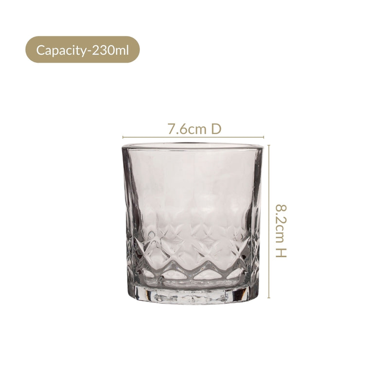 Geometric Embossed Whiskey Glass Set Of 6 230ml