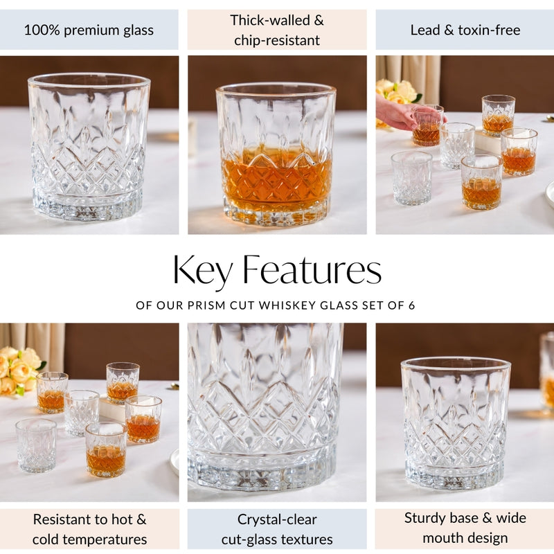 Prism Cut Whiskey Glass Set Of 6 230ml