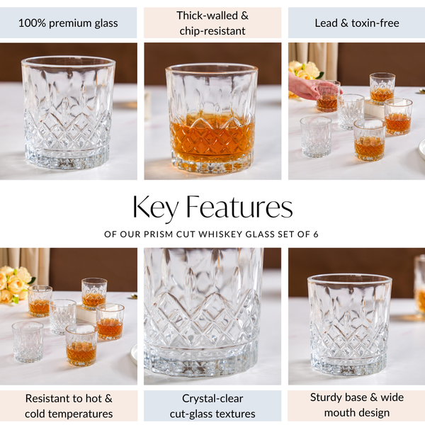 Prism Cut Whiskey Glass Set Of 6 240ml