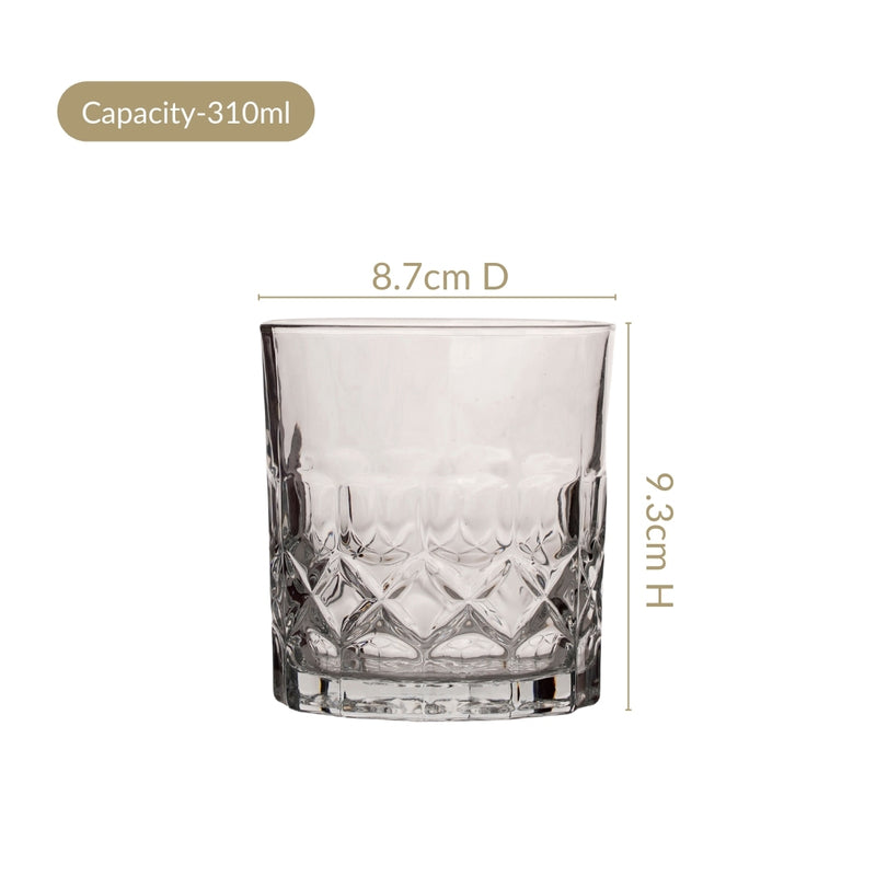 Geometric Embossed Scotch Glass Large Set Of 6 310ml