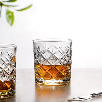 Luxury Whiskey Glass Crosshatch Pattern Set Of 6 350ml