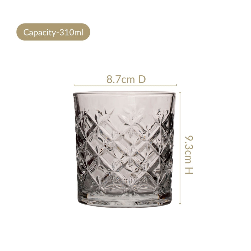 Luxury Whiskey Glass Crosshatch Pattern Set Of 6 310ml