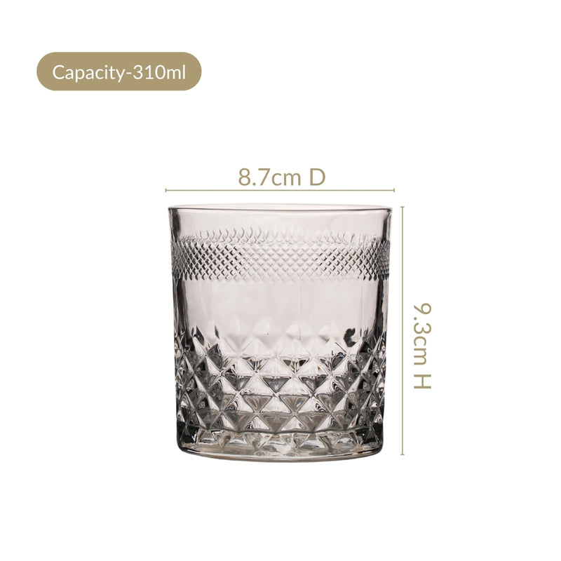 Modern Diamond Embossed Scotch Glass Large Set Of 6 310ml