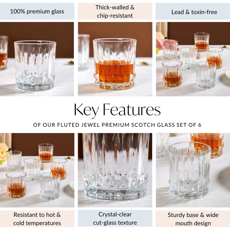 Fluted Jewel Premium Scotch Glass Large Set Of 6 310ml